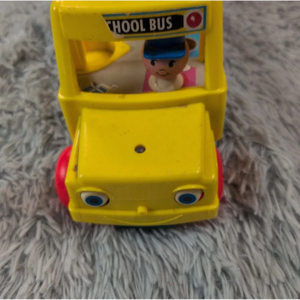 Lot Of 2 Vintage 1956 Fisher-Price Wooden Pull Toy Duck Family School Bus